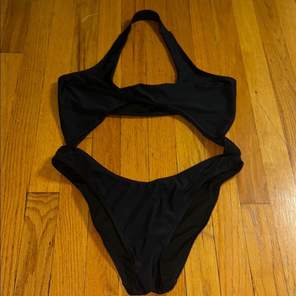 Betty Jade Modern Black Cutout One Piece Swimsuit